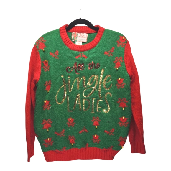"All the Jingle Ladies" Light Up Ugly Christmas Sweater Sequin Bling MED - Picture 1 of 7